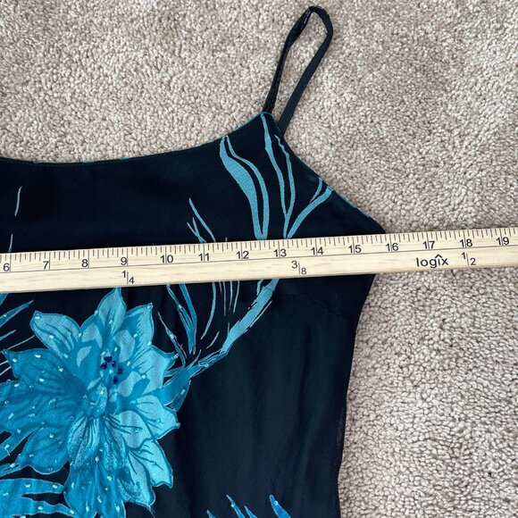 Eva Blue Dress Womens M Blue Floral Tropical Beaded Midi Y2K Whimsygoth Fairy - Picture 9 of 12